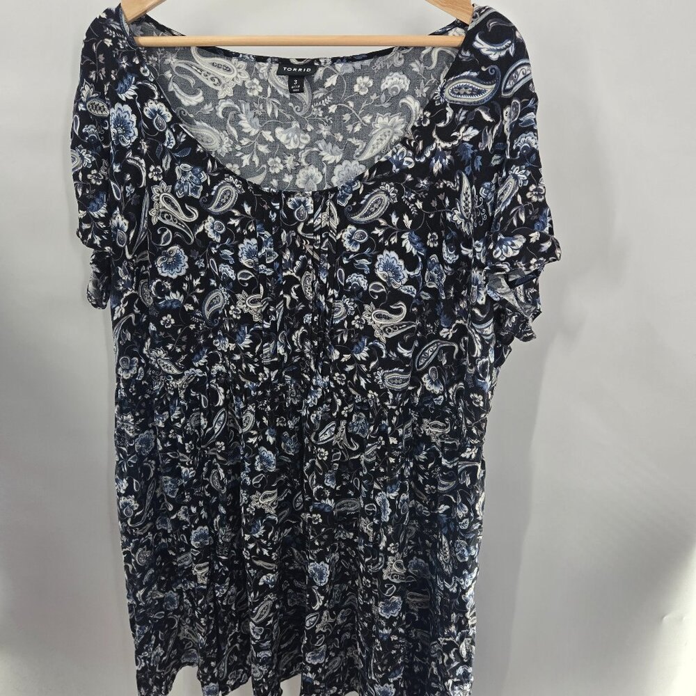 Torrid Black Blue Paisley Rayon Midi Dress Size 3/3x